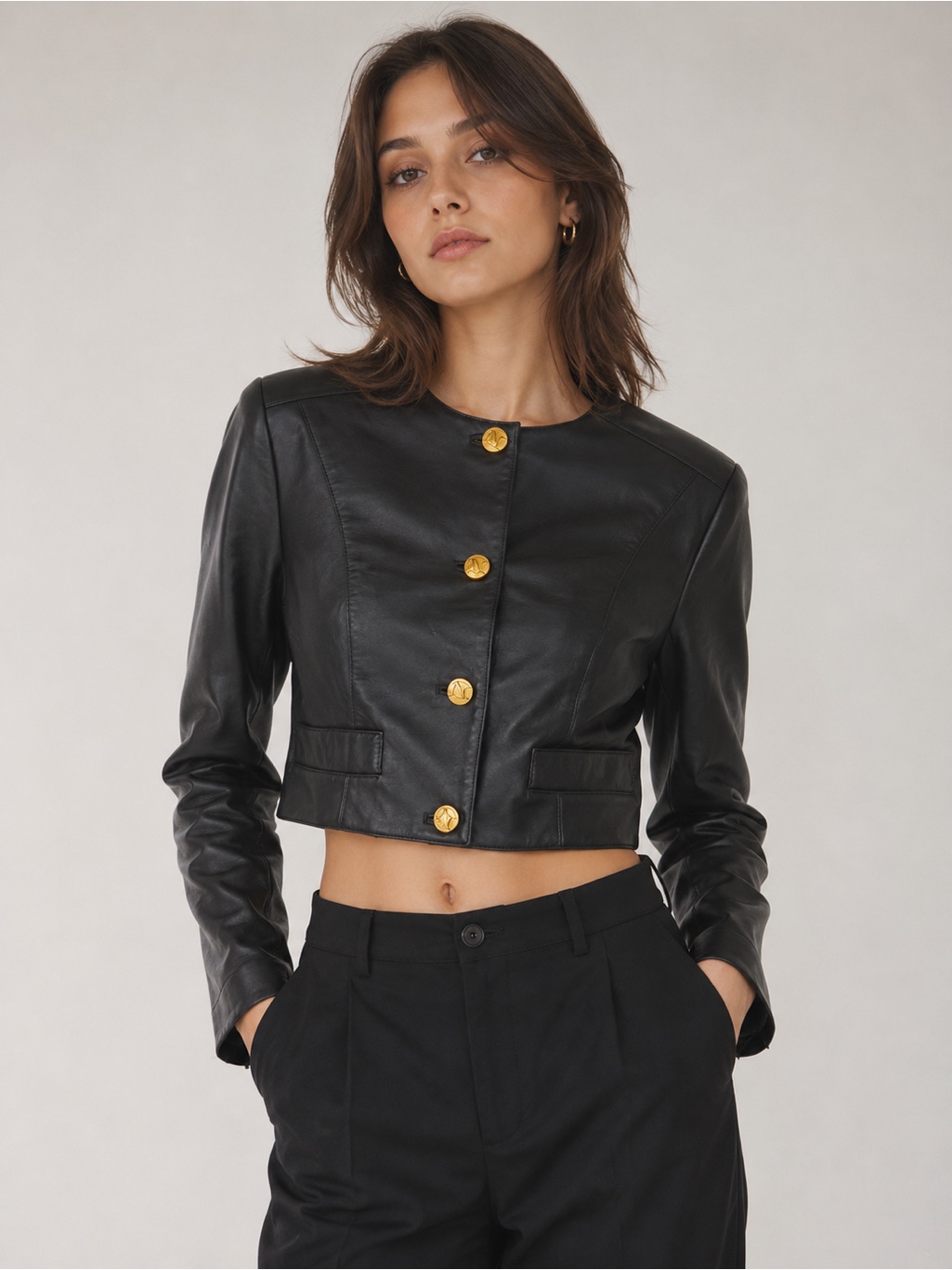 Vintage Michael Hoban North Beach Black Leather Cropped Jacket 3/4